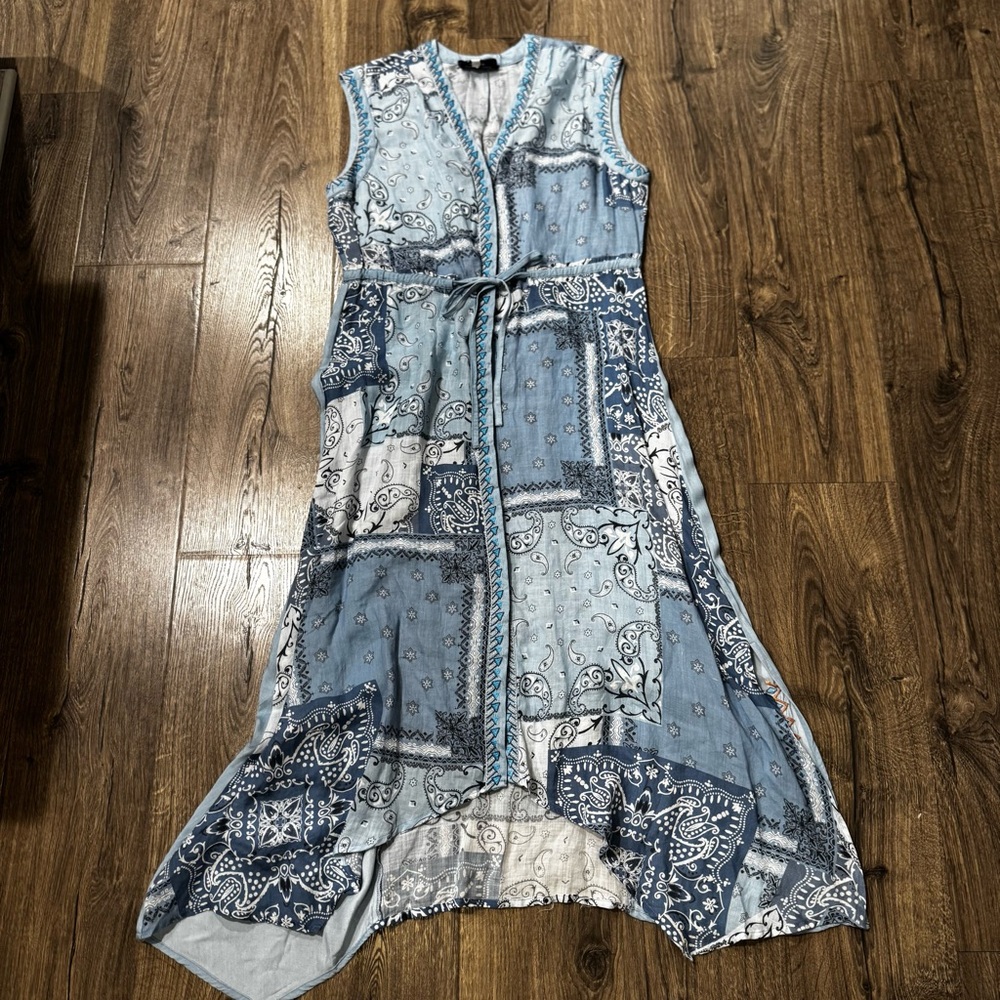 Johnny Was Workshop Blue High Low Dress Bandana Asymmetrical size medium - Picture 6 of 14